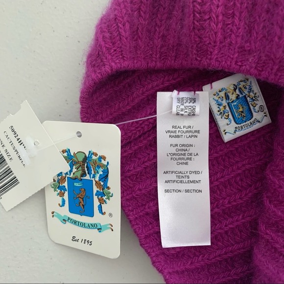 Portolano Cashmere/Extra Fine Wool/Silk Blend Beanie with Real Rabbit Fur - Picture 3 of 4